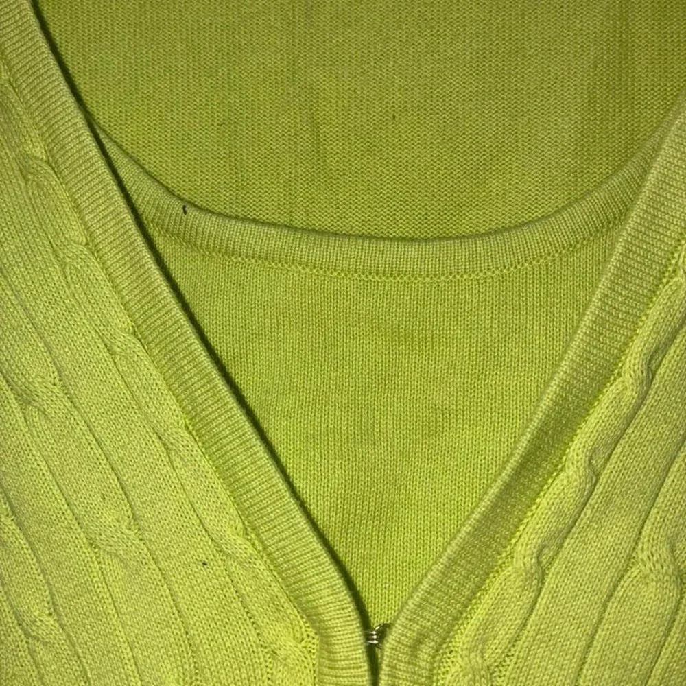 Sag Harbor Lime Green Scoop-Neck Cable Trim Sweater